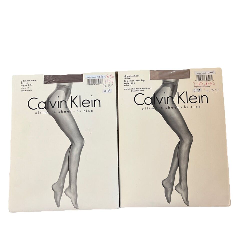 Vintage Calvin Klein Lot of 2 NOS Ultimate Sheer Leg Hi Rise Sz D Medium 3 Beige